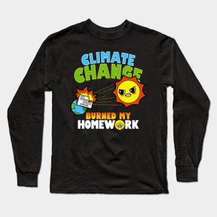 Funny Kawaii Climate Change Student Homework Excuse Joke Cartoon Long Sleeve T-Shirt